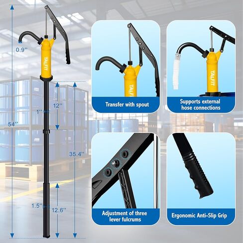 Lever Action Barrel Pump,55 Gallon Drum Pump, For Fuels, Chemicals, Corrosive Liquids, Water Based Fluids, Fits 5 to 55 Gallon Drums & Barrels (Reinforced PP - High Corrosion Resistance) in Kuwait