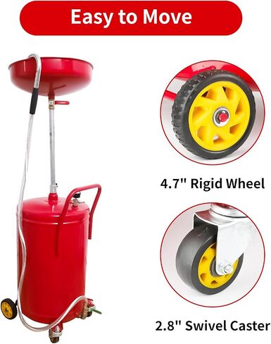 20 Gallon Portable Waste Oil Drain, Air Operated Industrial Fluid Drain Tank with Wheel, Adjustable Funnel Height, Red in Saudi Arabia