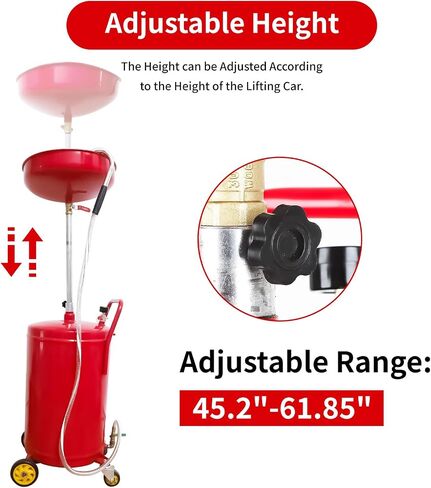20 Gallon Portable Waste Oil Drain, Air Operated Industrial Fluid Drain Tank with Wheel, Adjustable Funnel Height, Red in Saudi Arabia