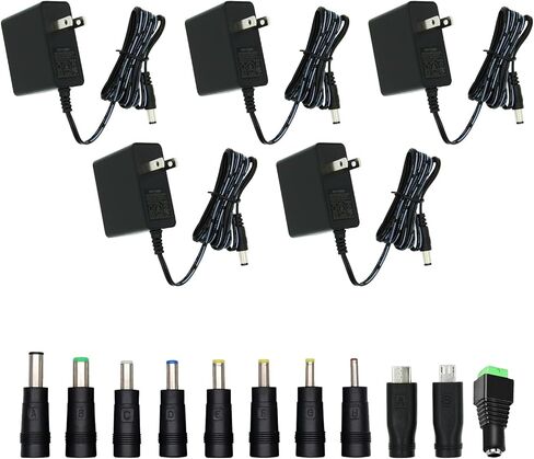 محول 5V 2A AC AC ACCRAGER 10W محول AC/DC Universal 100-240V AC إلى محول سلك الطاقة DC 5V مع 11 مقبس قابلة للتبديل لكاميرا USB Hub TV Box Router وأكثر (حزمة واحدة) in Kuwait