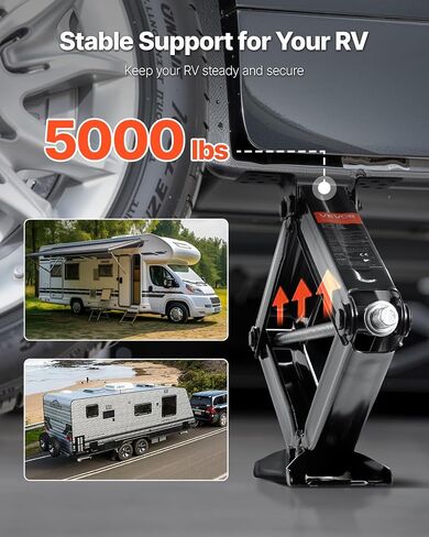 VEVOR 5000 lbs RV Scissor Jacks, 4-23.4 in RV Stabilizer Leveling Scissor Jacks, Set of 4, Heavy Duty Stabilizer Jack with Crank Handle, Socket and Bubble Levels, Not Easily Bent or Deformed in Saudi Arabia