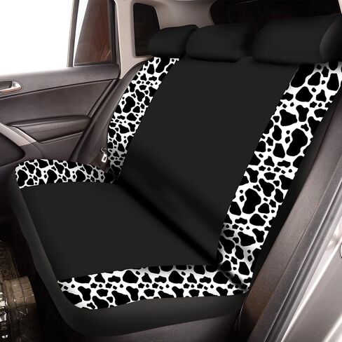 Frienda 13 Pcs Mixed Cow Print Car Seat Cover Full Set for Women Men Print Car Accessories Rubber Steering Wheel Armrest Pad Cover Seat Belt Pads Wrist Holder Keychain, White and Black in Kuwait