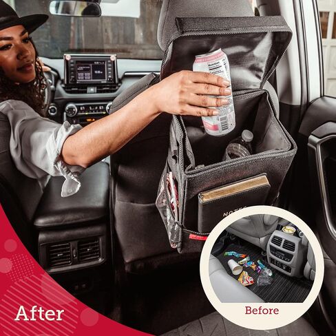 Lusso Gear Spill-Proof Car Trash Can 2.5 Gallon - Easy-to-Clean Hanging Garbage Bin - Leak-Proof Lid, Removable Liner, Waterproof - Keep Car, SUV, Truck, Minivan Odor-Free - Black - Truck Accessories in Saudi Arabia