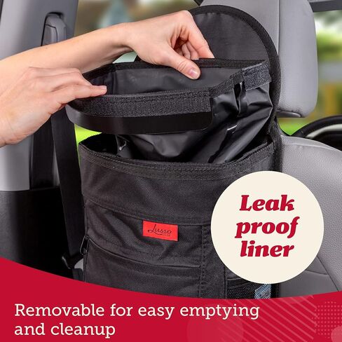 Lusso Gear Spill-Proof Car Trash Can 2.5 Gallon - Easy-to-Clean Hanging Garbage Bin - Leak-Proof Lid, Removable Liner, Waterproof - Keep Car, SUV, Truck, Minivan Odor-Free - Black - Truck Accessories in Saudi Arabia
