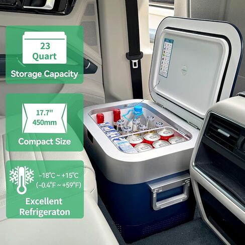 Car Refrigerator Portable Car Fridge 12V Refrigerator 23 Quart (22 Liter) Freezer Compressor Cooler 12V/24V DC 110～240 V AC for Outdoor Camping Travel Home Use -18℃~+15℃ (Blue) in Saudi Arabia