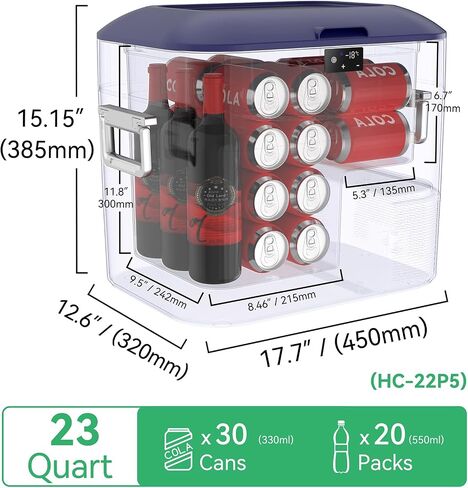 Car Refrigerator Portable Car Fridge 12V Refrigerator 23 Quart (22 Liter) Freezer Compressor Cooler 12V/24V DC 110～240 V AC for Outdoor Camping Travel Home Use -18℃~+15℃ (Blue) in Saudi Arabia