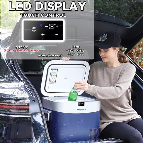 Car Refrigerator Portable Car Fridge 12V Refrigerator 23 Quart (22 Liter) Freezer Compressor Cooler 12V/24V DC 110～240 V AC for Outdoor Camping Travel Home Use -18℃~+15℃ (Blue) in Saudi Arabia