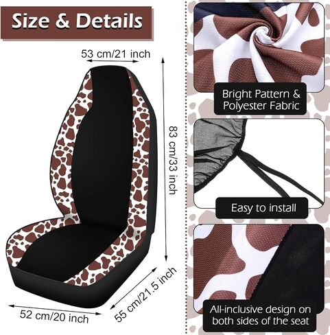 Frienda 13 Pcs Mixed Cow Print Car Seat Cover Full Set for Women Men Print Car Accessories Rubber Steering Wheel Armrest Pad Cover Seat Belt Pads Wrist Holder Keychain, White and Black in Saudi Arabia