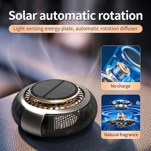Smart Car Air Freshener Diffuser,Solar Powered Rotating Aroma Diffuser For Vehicle,Car Accessories,Automotive Aromatherapy Ornament(Black,Cologne) in Kuwait