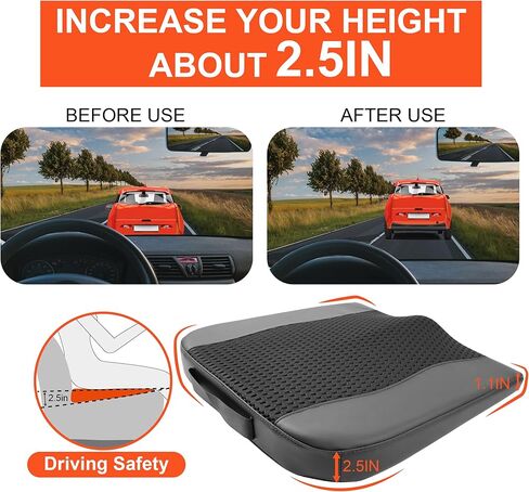 Car Seat Cushion, Comfort Memory Foam Car Cushions for Driving - Sciatica & Lower Back Pain Relief, Driver Seat Pillow for Auto, Office Chair, Wheelchair - Black in Kuwait