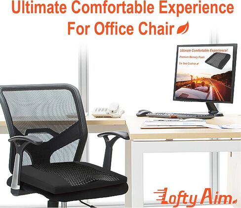 Car Seat Cushion, Comfort Memory Foam Car Cushions for Driving - Sciatica & Lower Back Pain Relief, Driver Seat Pillow for Auto, Office Chair, Wheelchair - Black in Kuwait