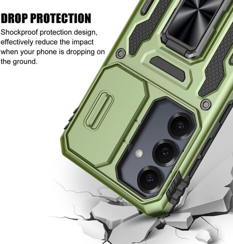 for Samsung Galaxy S25 Plus Case [Not for S25], Shockproof Phone Case & Sliding Camera Cover & Ring Holder Kickstand with Soft TPU Screen Protector [Black] in Kuwait