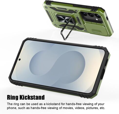 for Samsung Galaxy S25 Plus Case [Not for S25], Shockproof Phone Case & Sliding Camera Cover & Ring Holder Kickstand with Soft TPU Screen Protector [Black] in Kuwait