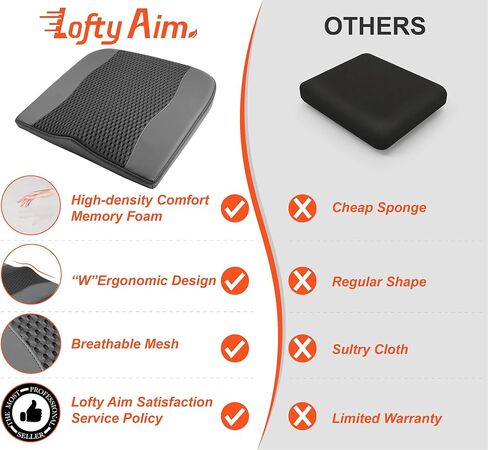 Car Seat Cushion, Comfort Memory Foam Car Cushions for Driving - Sciatica & Lower Back Pain Relief, Driver Seat Pillow for Auto, Office Chair, Wheelchair - Black in Kuwait