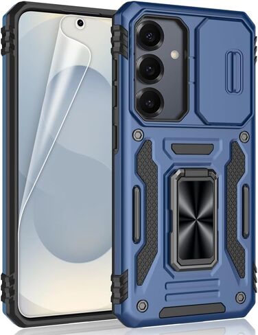 for Samsung Galaxy S25 Plus Case [Not for S25], Shockproof Phone Case & Sliding Camera Cover & Ring Holder Kickstand with Soft TPU Screen Protector [Black] in Kuwait