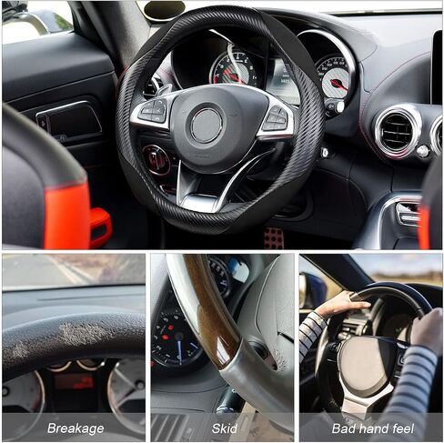 Carbon Fiber Car Steering Wheel Cover, Universal 15 inch Breathable Anti Slip Steering Wheel Covers, Car Interior Accessories for Men and Women, Fit for Most Car, Trucks, SVU in Kuwait