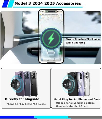 Phone Mount for Tesla Model 3 Highland 2024 2025, Magnetic Phone Holder for Tesla Model 3 Accessories 2024 2025, Easy Installation for MagSafe, Compatible with iPhone 16 15 14 13 12 Series in Saudi Arabia