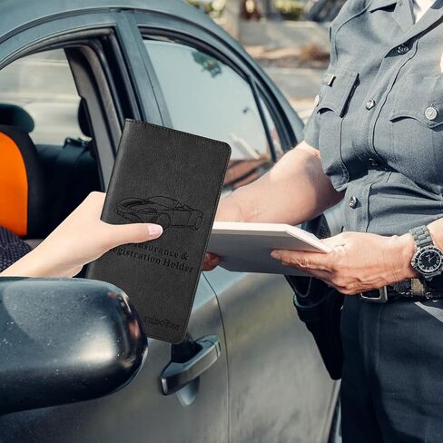 حامل بطاقة التأمين والسيارات الجلدية ، حامل وثيقة السيارة للحصول على ترخيص بطاقات مع مغناطيسي مغناطيسي (أسود ، كبير) in Kuwait