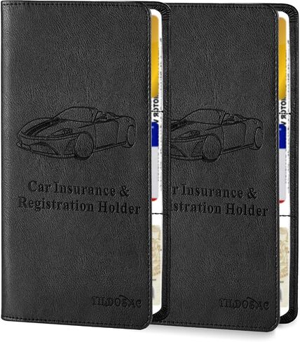 2Pack Leather Car Registration and Insurance Card Holder, Car Document Holder for Cards License with Magnetic Shut (Black) in Kuwait