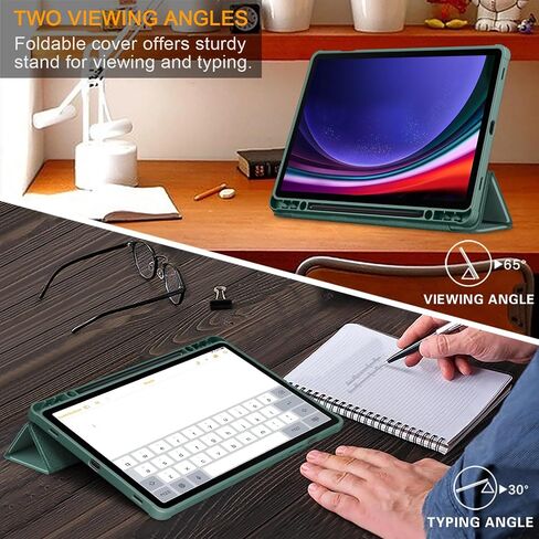 علبة Samsung Galaxy Tab S9 11 بوصة 2023 ، غطاء Slim Drop Protection Tri-Fold مع ظهور شفاف الصلبة وغطاء ذكي قلم مع Wake/Sleep Dark ، Blue Dark in Kuwait
