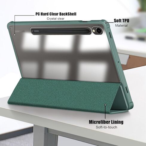 علبة Samsung Galaxy Tab S9 11 بوصة 2023 ، غطاء Slim Drop Protection Tri-Fold مع ظهور شفاف الصلبة وغطاء ذكي قلم مع Wake/Sleep Dark ، Blue Dark in Kuwait