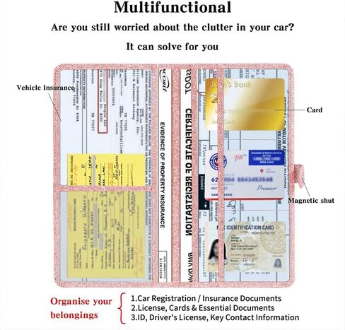 2Pack Leather Car Registration and Insurance Card Holder, Car Document Holder for Cards License with Magnetic Shut (Black) in Kuwait
