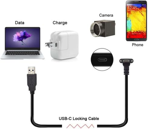 JSER Down Up Angled USB 3.1 Type-C Dual Screw Locking to Standard USB3.0 Data Cable 90 Degree Compatible for Camera (3.0M) in Kuwait