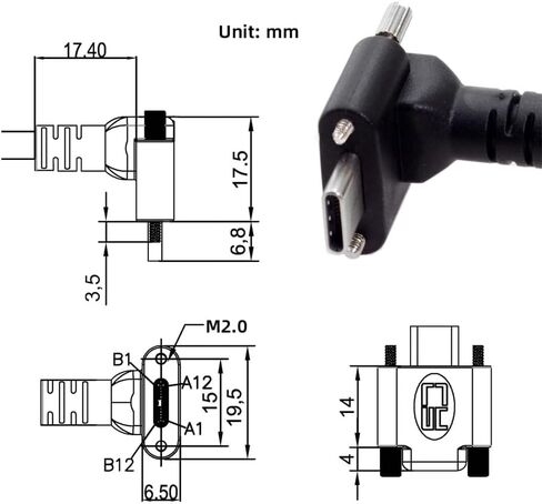 JSER Down Up Angled USB 3.1 Type-C Dual Screw Locking to Standard USB3.0 Data Cable 90 Degree Compatible for Camera (3.0M) in Kuwait
