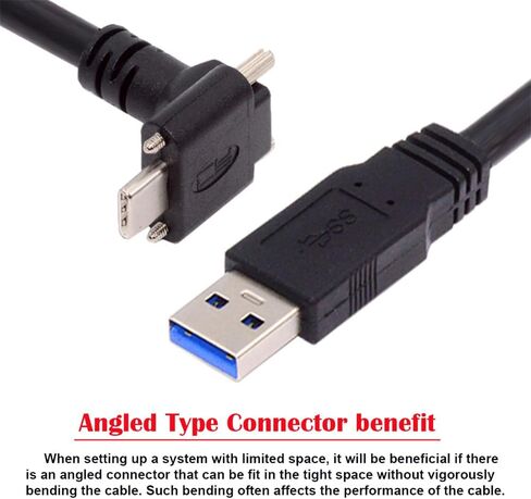 JSER Down Up Angled USB 3.1 Type-C Dual Screw Locking to Standard USB3.0 Data Cable 90 Degree Compatible for Camera (3.0M) in Kuwait