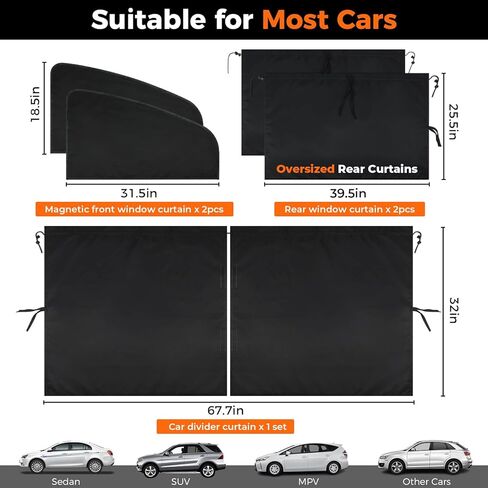 Kansmart 5 PCS Car Stertains 95 ٪ Light Forcing Car Privacy Stretains لحماية الأشعة فوق البنفسجية ، وجانب خصوصية Auto Sunshades التخييم لسيارة سيدان سيارات الدفع الرباعي للتخييم in Kuwait