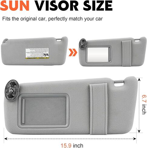 Gray Driver Left Side Sun Visor Replacement Compatible with 2007 2008 2009 2010 2011 Toyota Camry Without Sunroof Replace 74320-06780-B0, 74320-33B81-B0 in Saudi Arabia