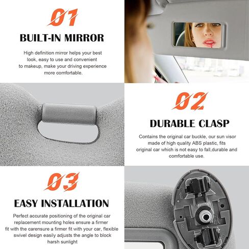 Gray Driver Left Side Sun Visor Replacement Compatible with 2007 2008 2009 2010 2011 Toyota Camry Without Sunroof Replace 74320-06780-B0, 74320-33B81-B0 in Saudi Arabia
