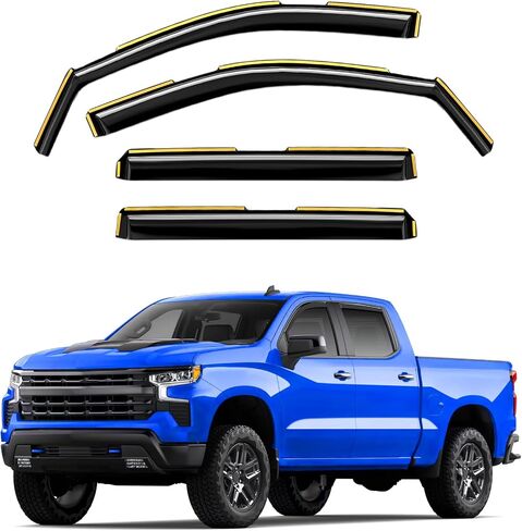 حراس المطر في القناة يناسبون تشيفي سيلفرادو/GMC Sierra 1500 2019-2025 Crew Cab Extra Window Windows Depants Days Valsors Agensive Car Accessories Fongors Rain Guards -4 PCs in Kuwait