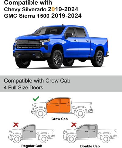 حراس المطر في القناة يناسبون تشيفي سيلفرادو/GMC Sierra 1500 2019-2025 Crew Cab Extra Window Windows Depants Days Valsors Agensive Car Accessories Fongors Rain Guards -4 PCs in Kuwait