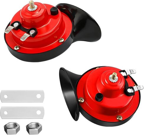 2pcs 300db قرون قطار سوبر بصوت عالٍ ، 12 فولت مقاوم للماء ، أدوات استبدال الهواء ، قرن سيارة كهربائية مزدوجة ، إكسسوارات السيارات العالمية للسيارة ، دراجة نارية ، شاحنة ، دراجة ، قارب (أحمر) in Kuwait