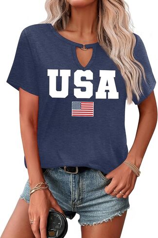USA Flag Tee Shirt Women 4th of July Gift T Shirt Casual Short Sleeve American Proud T-Shirt Tops in Kuwait