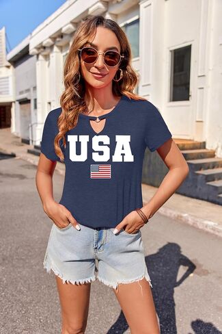 USA Flag Tee Shirt Women 4th of July Gift T Shirt Casual Short Sleeve American Proud T-Shirt Tops in Kuwait