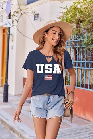 USA Flag Tee Shirt Women 4th of July Gift T Shirt Casual Short Sleeve American Proud T-Shirt Tops in Kuwait
