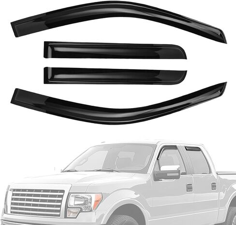 Window Visors Rain Guards FIT 2009-2014 Ford F-150 SuperCrew Cab, 2010-2014 F-150 SVT Raptor - Out-Channel Vent Deflectors, 4PCS Tape-On Smoke Shades Accessories in Saudi Arabia