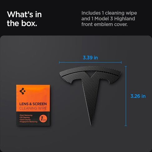 Spigen Front Emblem Logo Full Cover Sticker Designed for Tesla Model 3 2025/2024 Refresh (Highland) - Black in Kuwait
