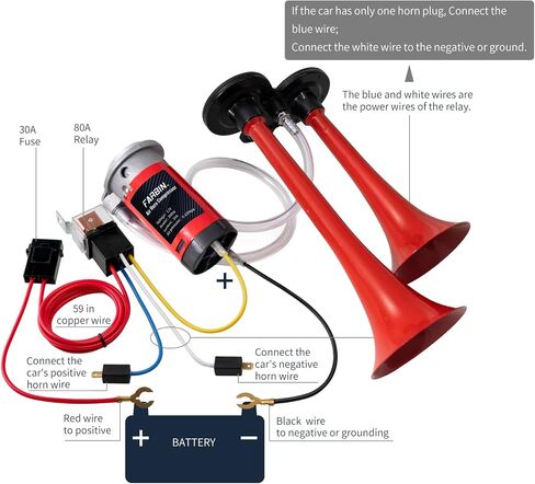 قرن قطار Farbin للسيارة Super Loud Air Horn 12V 150dB Dual Truck Horns Kit مع الضاغط وزر أي سيارات شاحنات السيارات in Kuwait
