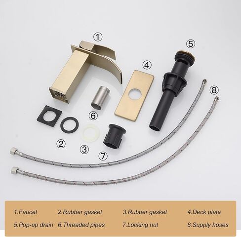 Brushed Gold Bathroom Sink Faucet Waterfall Single Hole Single Handle Lavatory Vanity Modern with Pop Up Drain with Overflow 1 or 3 Hole Deck Mounted Commercial Mixer Tap in Saudi Arabia