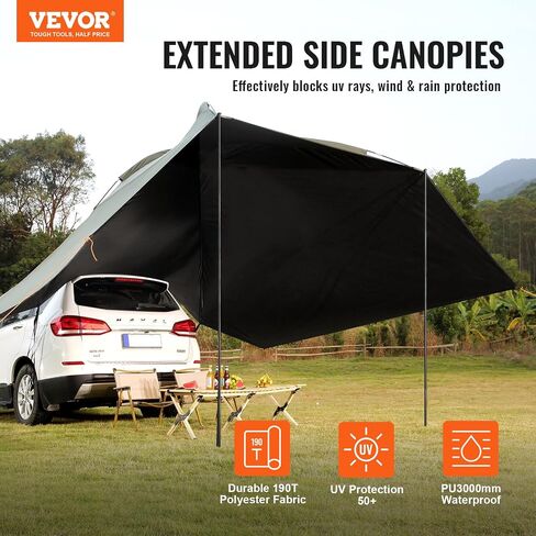 VEVOR Versatility Camping Tent - Moonshade Awning Auto Canopy with UV50+ Protection & PU3000mm Water Resistance, Ideal for Truck Bed, SUV, RV, Van, and Trailer Overlanding Gear, Tear-Resistant in Saudi Arabia