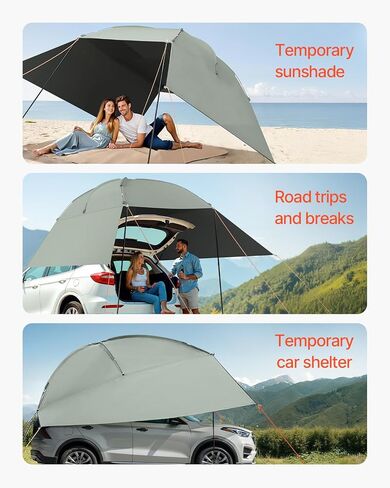 VEVOR Versatility Camping Tent - Moonshade Awning Auto Canopy with UV50+ Protection & PU3000mm Water Resistance, Ideal for Truck Bed, SUV, RV, Van, and Trailer Overlanding Gear, Tear-Resistant in Saudi Arabia