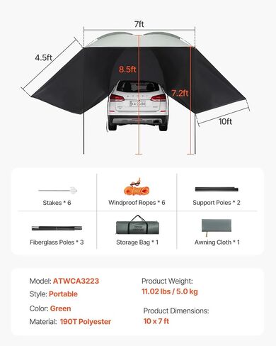 VEVOR Versatility Camping Tent - Moonshade Awning Auto Canopy with UV50+ Protection & PU3000mm Water Resistance, Ideal for Truck Bed, SUV, RV, Van, and Trailer Overlanding Gear, Tear-Resistant in Saudi Arabia