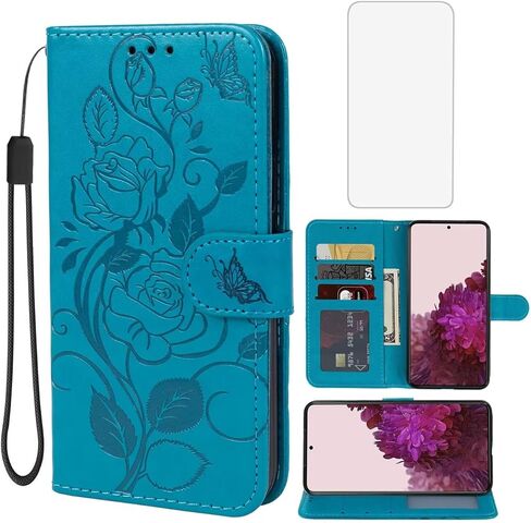 حالة من Galaxy S22 Plus ، Samsung S22+ 5G S906U محفظة مع واقي شاشة زجاجي مقسى ، حامل بطاقة الائتمان من جلدي ل Samsung Galaxy S22+ 5G Rose Gold in Kuwait