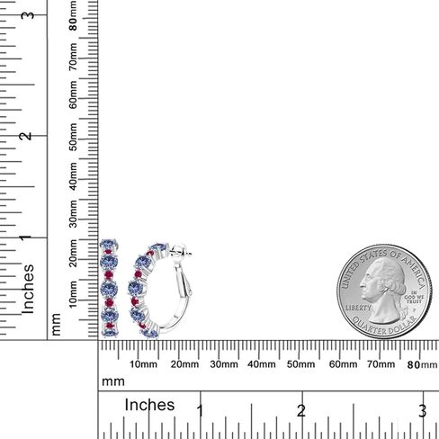 Gem Stone King 925 Sterling Silver Blue Created Sapphire and Red Created Ruby Hoop Earrings For Women (2.90 Cttw, Round 4MM and 1.9MM, Gemstone Birthstone 1 Inch Diameter) in Saudi Arabia