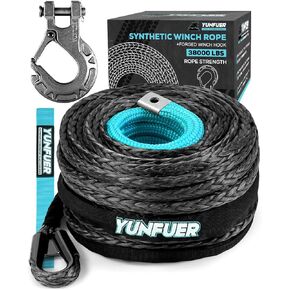 Synthetic Winch Rope with Hook, 1/2" x 85ft 32500LBS Winch Rope with Protective Sleeve, Forged Winch Hook and Safety Pull Strap for Off-Road 4x4 Vehicle, Truck(Black)