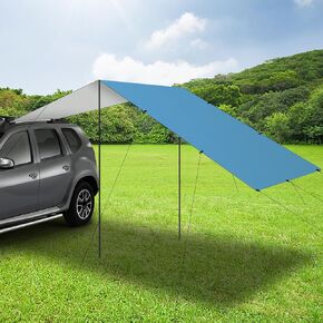 سيارة محمولة المظلة لـ SUV Van Truck Jeep ، 14.44 × 6.56 قدمًا مركبة كبيرة المظلة لخيمة الباب الخلفي للتخييم الخلفي ، قنب UV50+ مقاوم للماء لحفلة الفناء الخلفي في الهواء الطلق (أخضر)