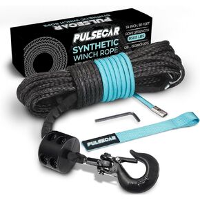 Synthetic Winch Rope Kit – 1/4'' x 50ft, 8,400 lbs Towing Capacity with Heavy Duty Hook, Protective Sleeve, Rubber Stopper & Safety Pull Strap – Ideal for Off-Road ATV, UTV, 4x4 Vehicles